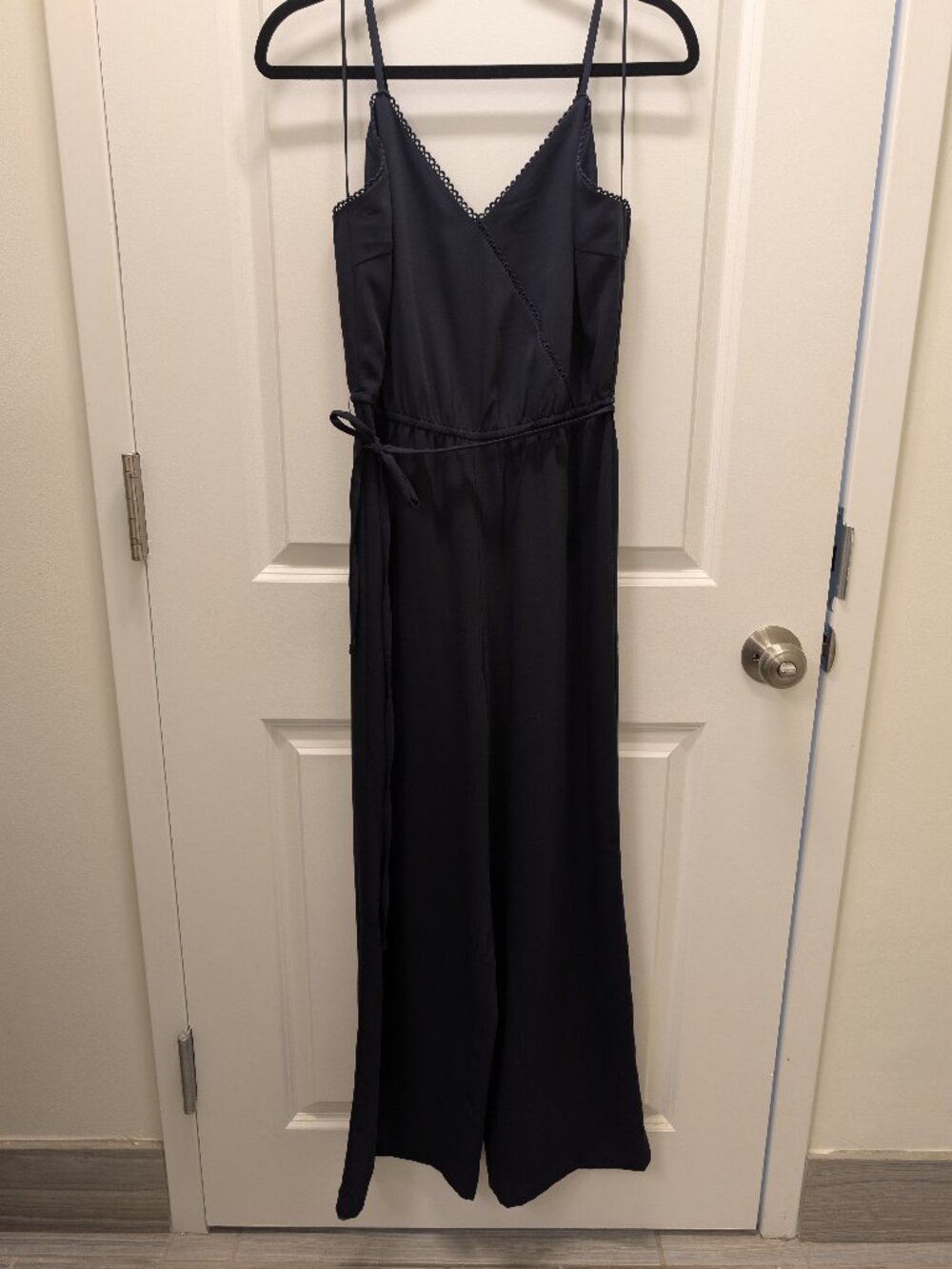 Skies are Blue Navy Blue Jumpsuit with Tie at Waist